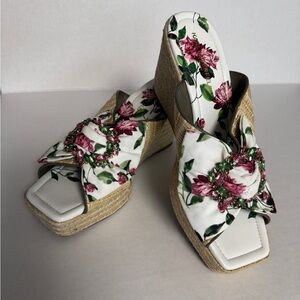Karl Lagerfeld Floral Wedge Sandals - Cream and Pink